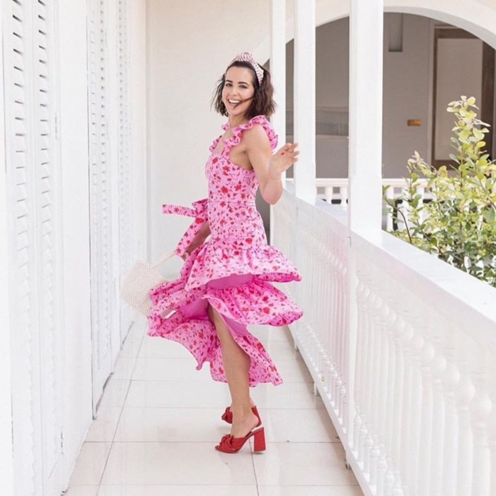 Likely Charlotte Tiered Dress in Pink & Red